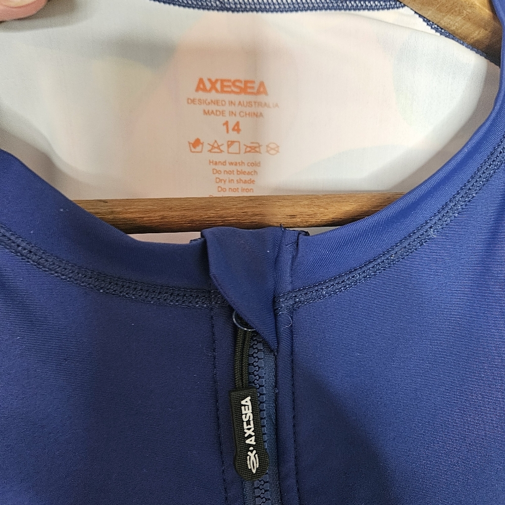 Axesea Siren Blue Long Sleeve One Piece Swimsuit  14 with Front Zipper UPF 50+‎ - Picture 4 of 13